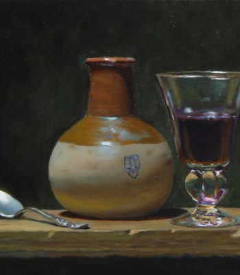 "Spoon, Earthenware Jar, and Wineglass", oil on panel, 5x6 inches, 2011, Sold