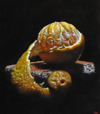 "Peeling Orange on a Brick", oil on panel, 6x5 inches, 2011, Sold