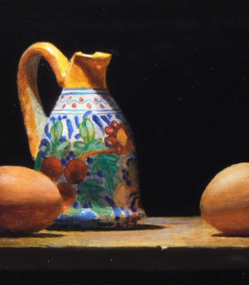 "Mexican Pitcher and Two Eggs", oil on panel, 6x8 inches, 2013, Sold