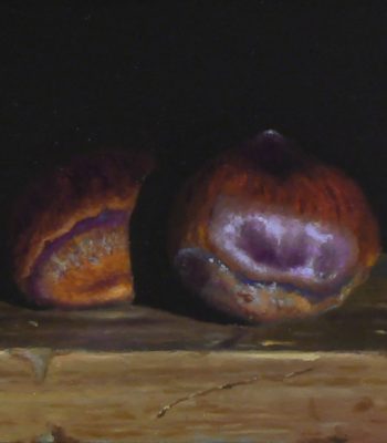 "Two Chestnuts", oil on panel, 4x4 inches, 2012, Sold
