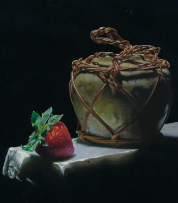 "Chinese Ginger Jar with Strawberry", oil on panel, 8x8 inches, 2012, Sold