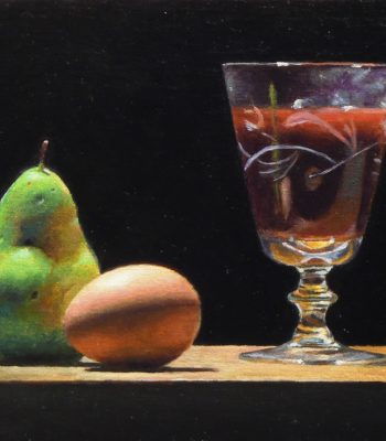 "Pear, Egg, Wineglass", oil on linen, 6x8 inches, 2013, Sold