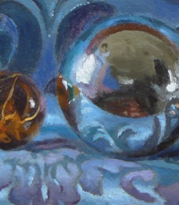 "Sextet on Blue Silk", oil on panel, 2.5x6 inches, 2013, Sold