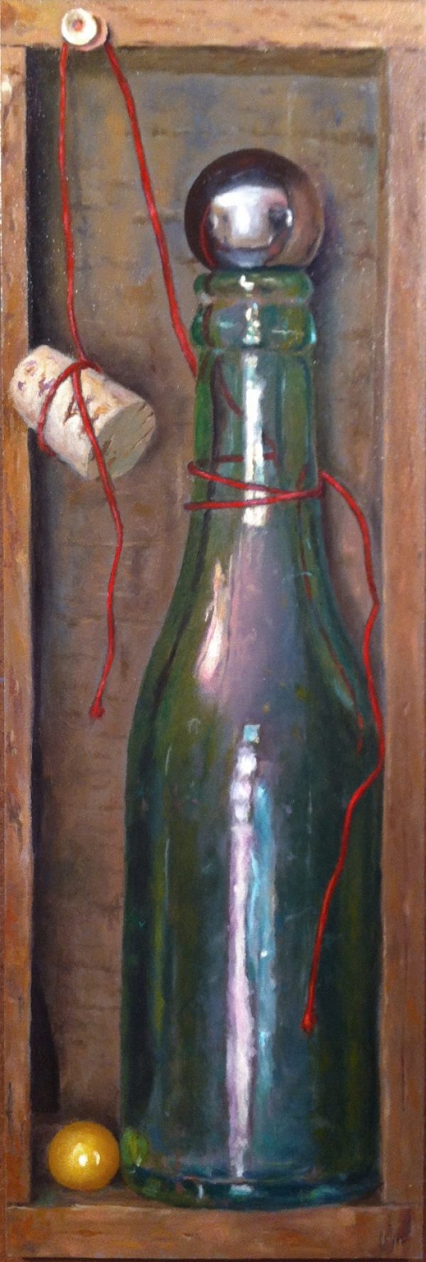 "Boxed Bottle", oil, 15x5, $1450