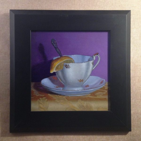 "Golden Teacup No. 2", framed.  The outer dimensions of the frame are about 15x15 inches