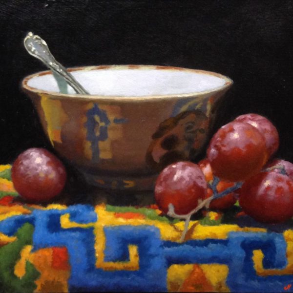 Handmade Bowl, Grapes, Tibetan Rug