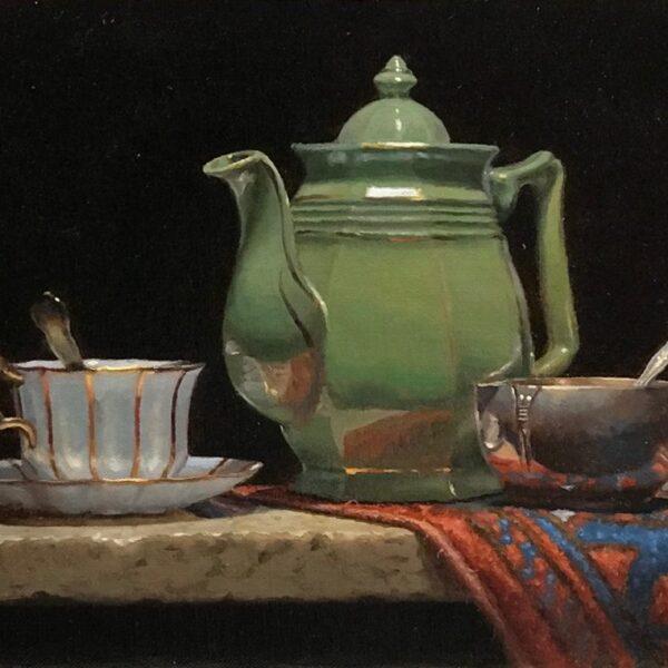 Green Teapot and Oriental Rug