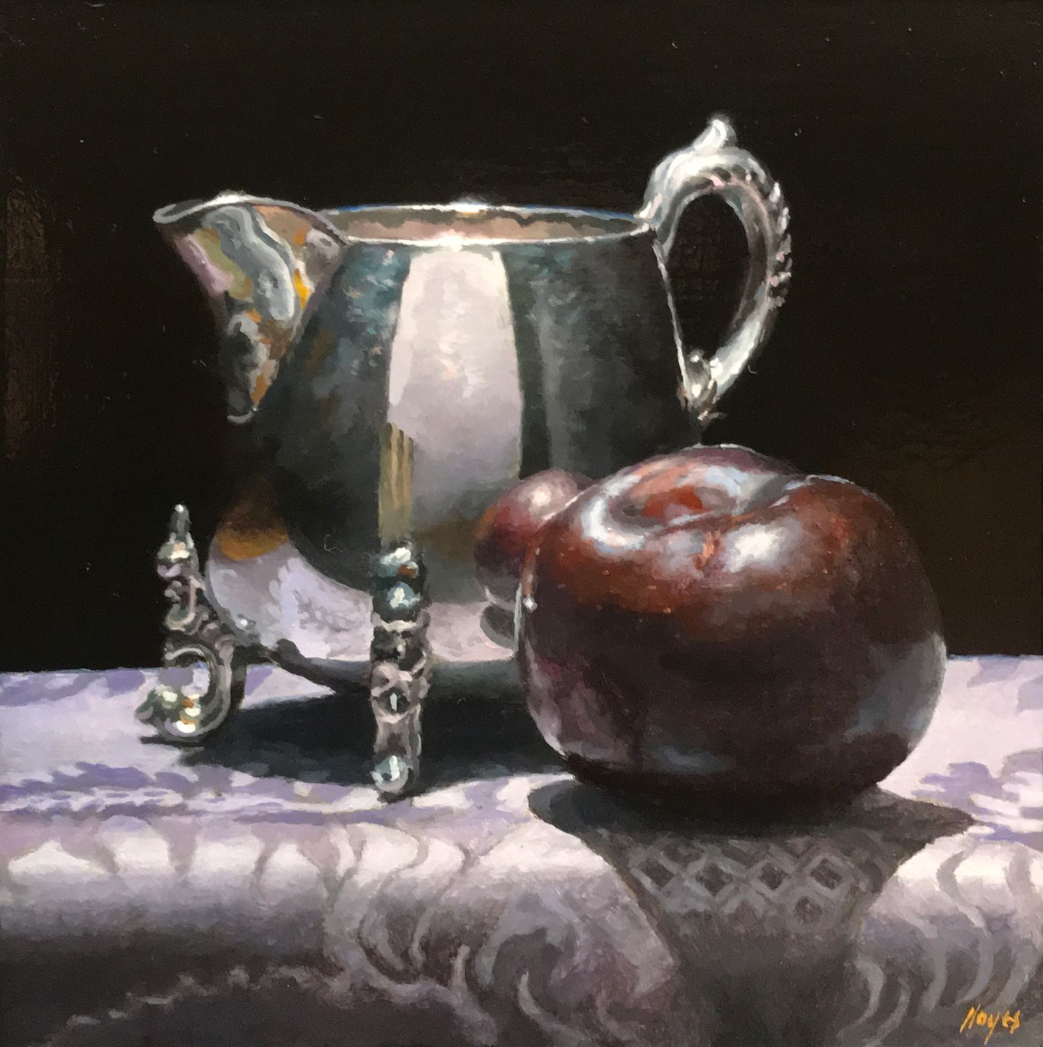 "Silver, Plum, Purple Silk"
oil on panel, 5x5 inches