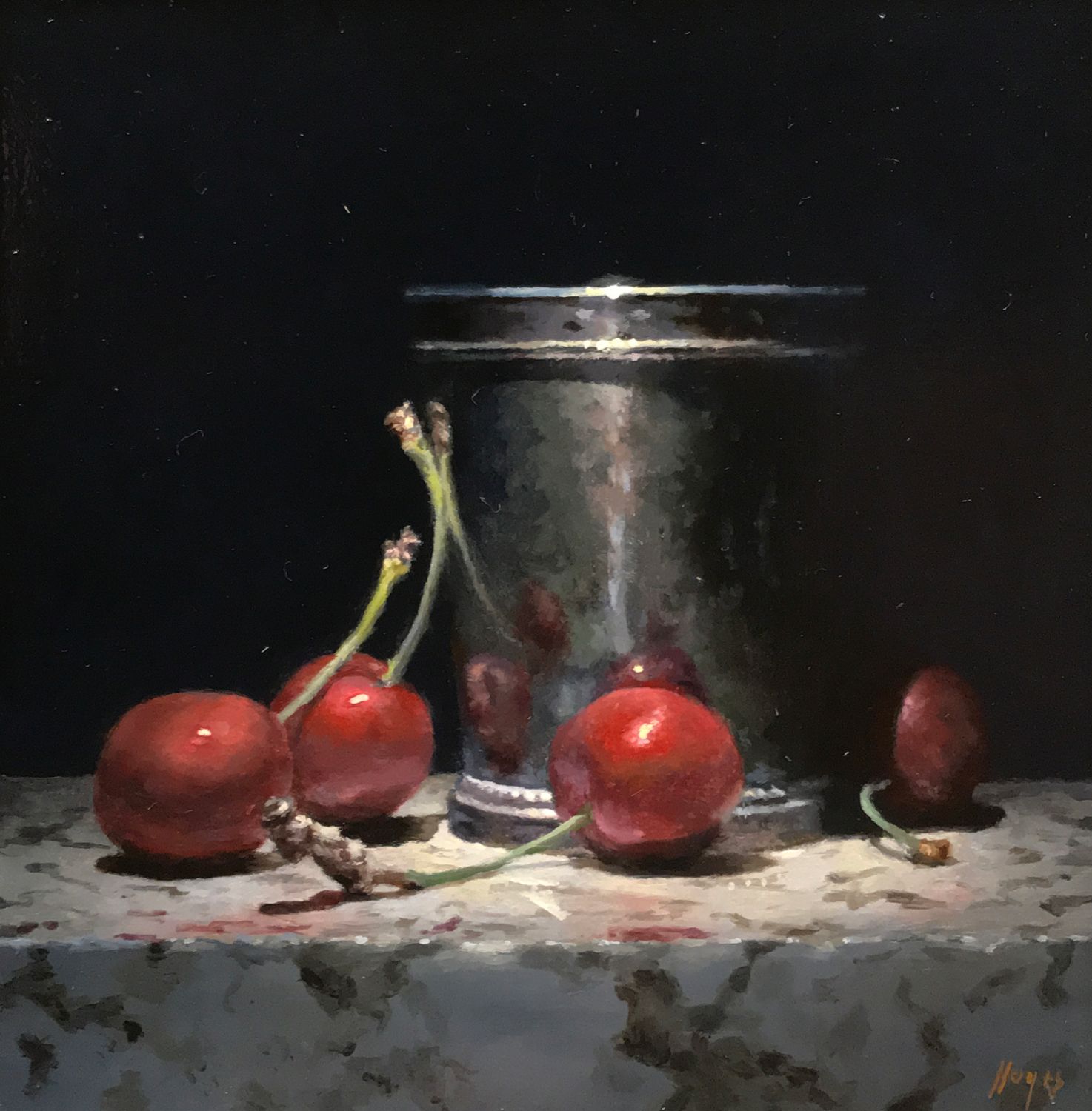 "Red Cherries, Silver Cup"
oil on panel, 5x5 inches"