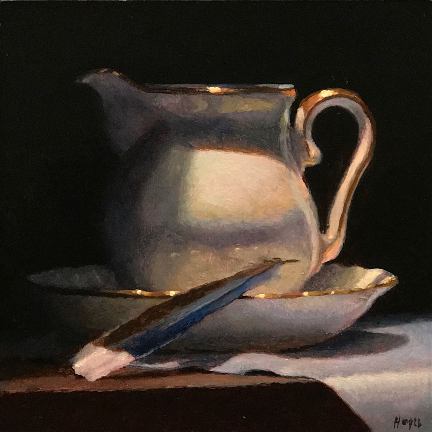 "Feather and Creamer", oil on panel, 5x5 inches(Click to see more images)
