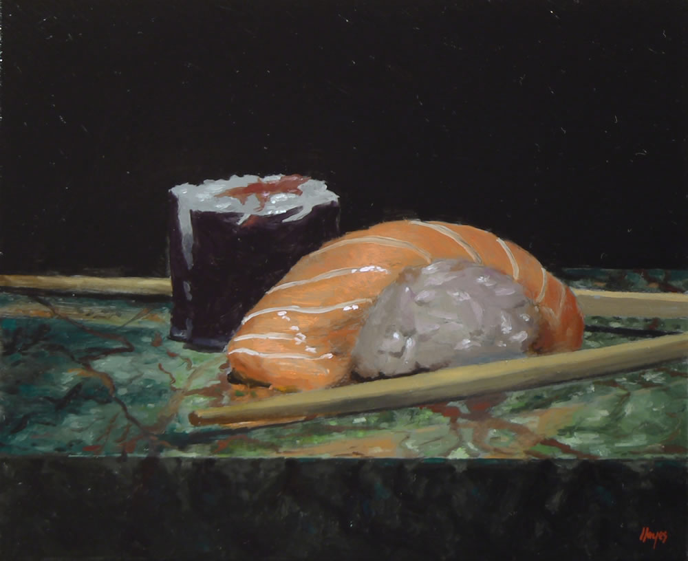 "Sushi on Green Marble"Oil on panel, 5x6 inches / 12x15 cm (sold)