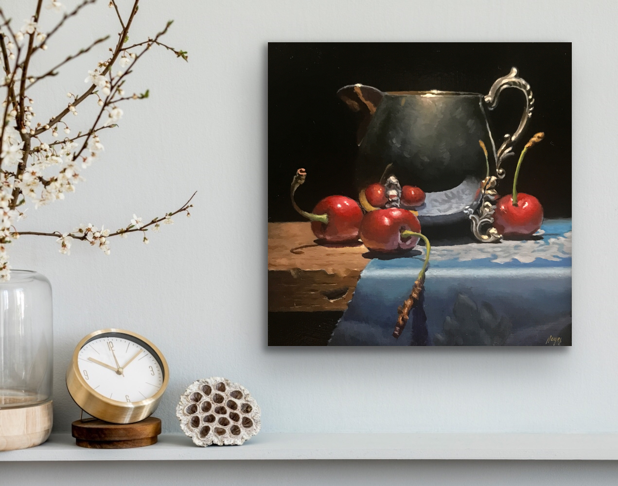 "Cherries and Silver" Gallery Wrap Canvas Print.