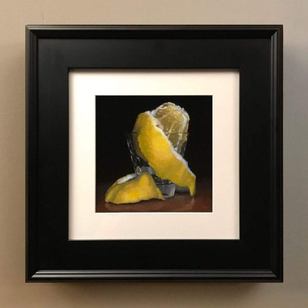 "Peeled Lemon in Shotglass" Framed Print On Paper