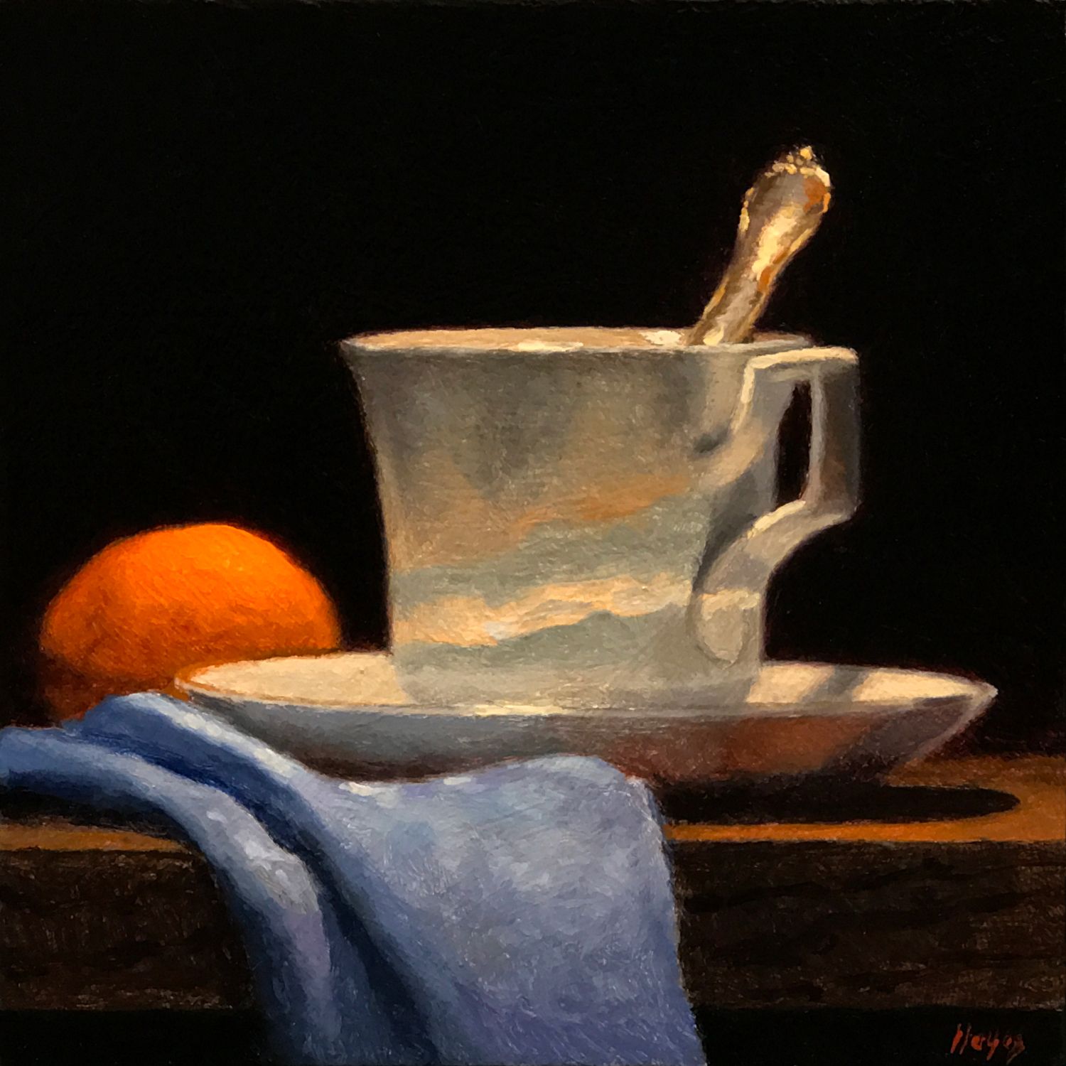 "Teacup, Orange, Blue Silk"