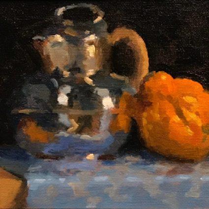 Color Study: Silver Teapot and Orange Gourd