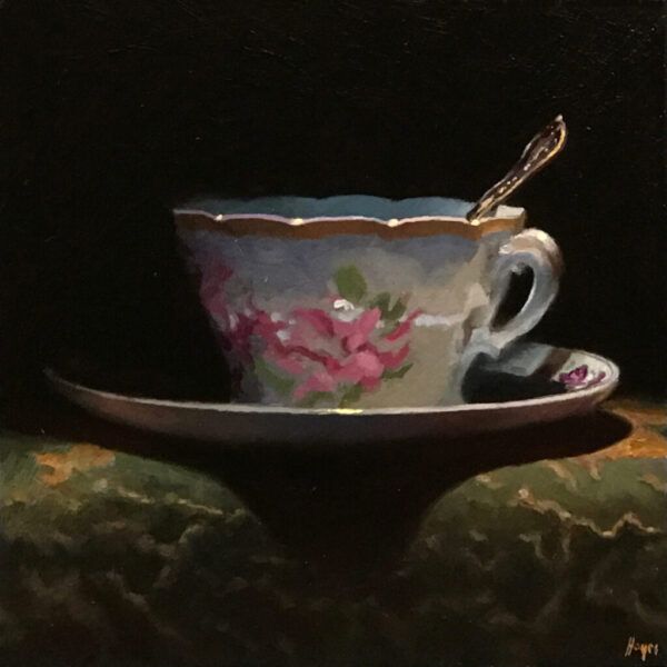 Antique Teacup and Green Brocade