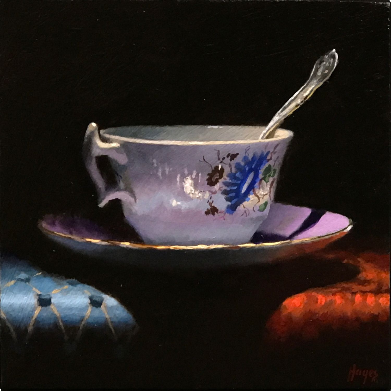Teacup with Blue and Red Brocades •