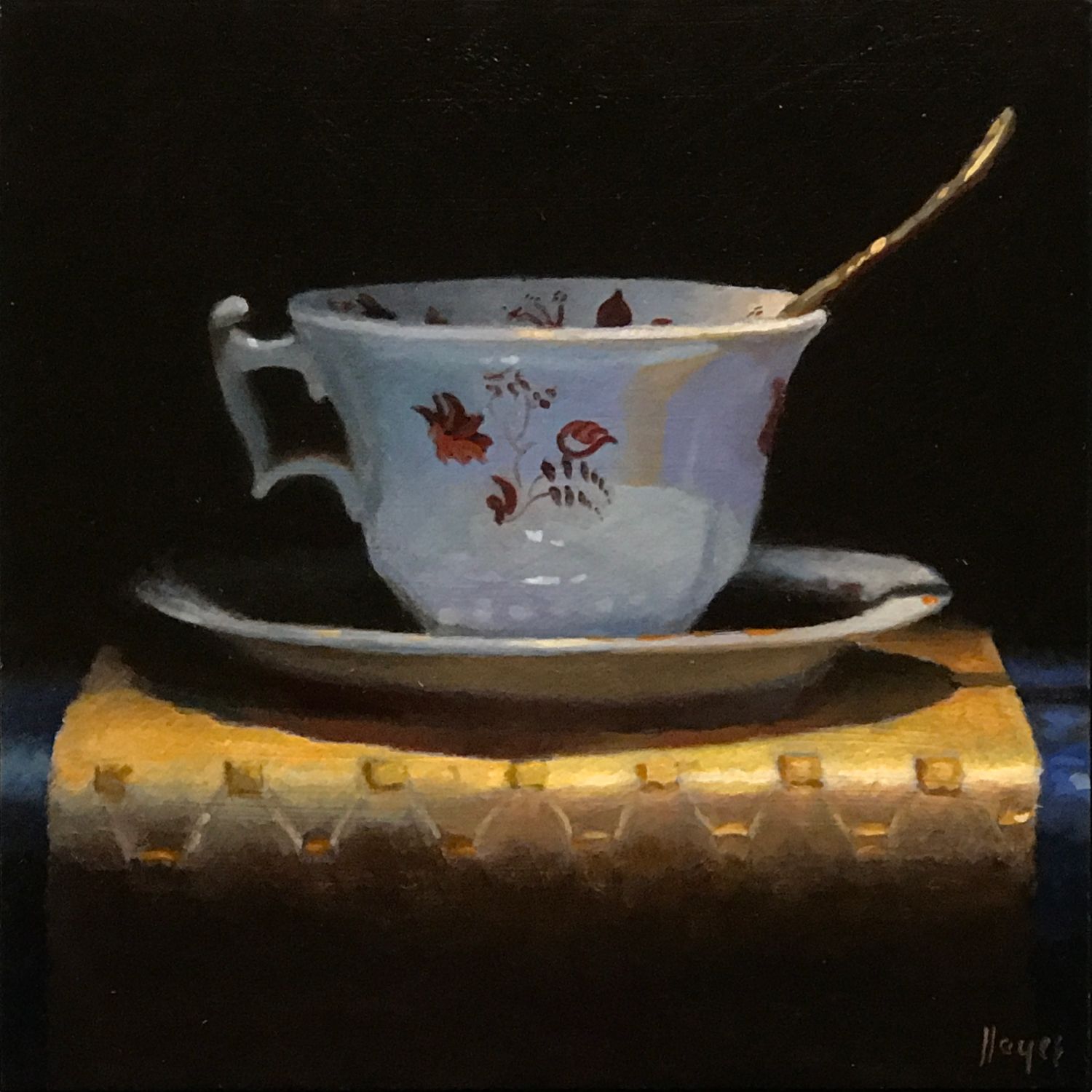 "Teacup with Gold Brocade"
oil on panel, 5x5 inches