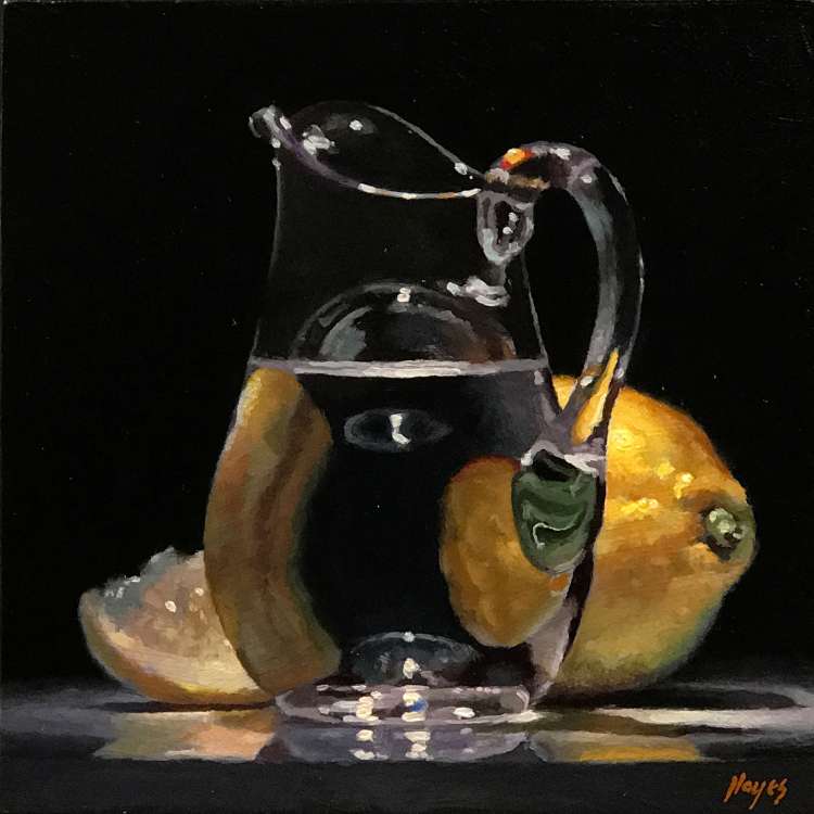"Lemons and Glass Creamer"oil on panel, 5x5 inches