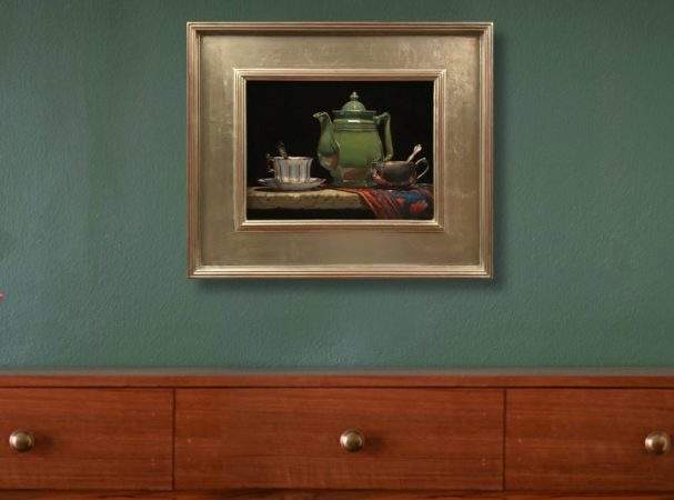 Green Teapot with Oriental Rug