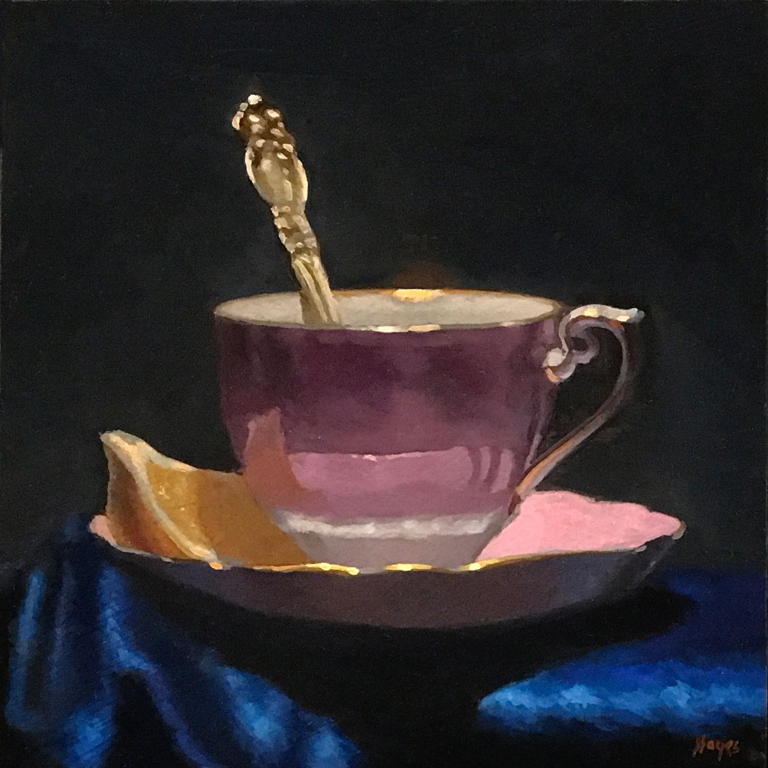 Pink Teacup and Blue Cloth