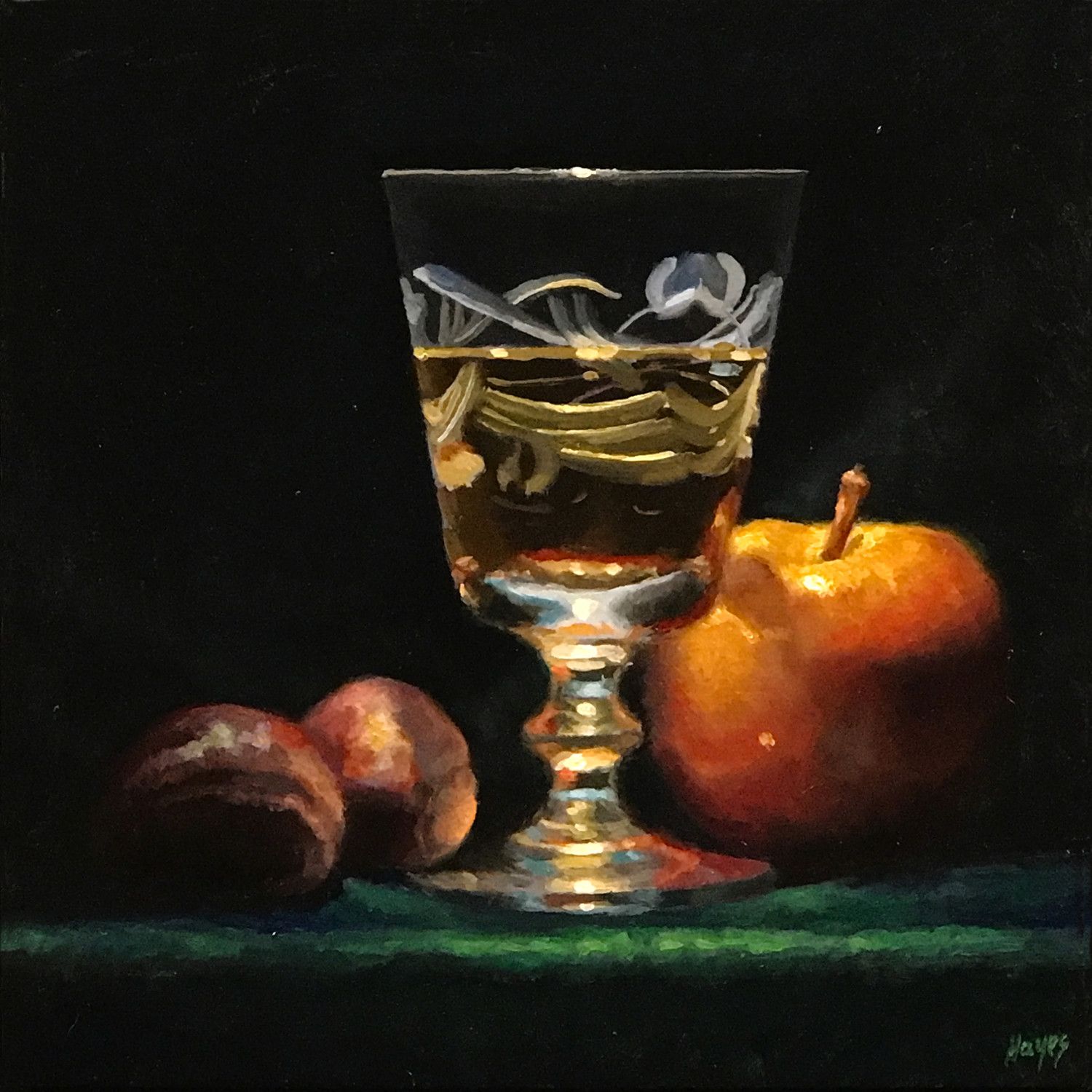 "Gewürztraminer, Chestnuts, Apple" oil on panel, 5x5 inches. View this painting.
