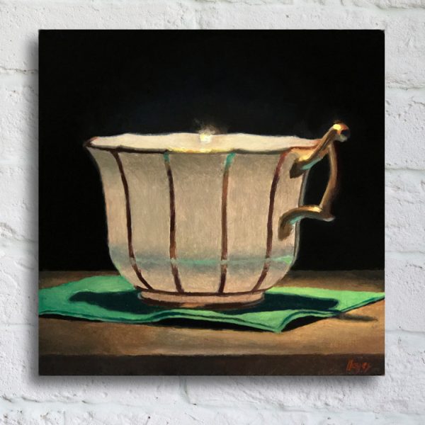 "Teacup with Green Napkin" Print On Canvas