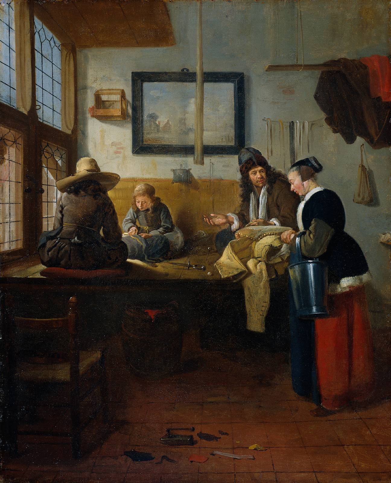 Quiringh van Brekelenkam "The Tailor's Workshop", 1661 Oil on canvas, 26x21 inches / 66x53 cm