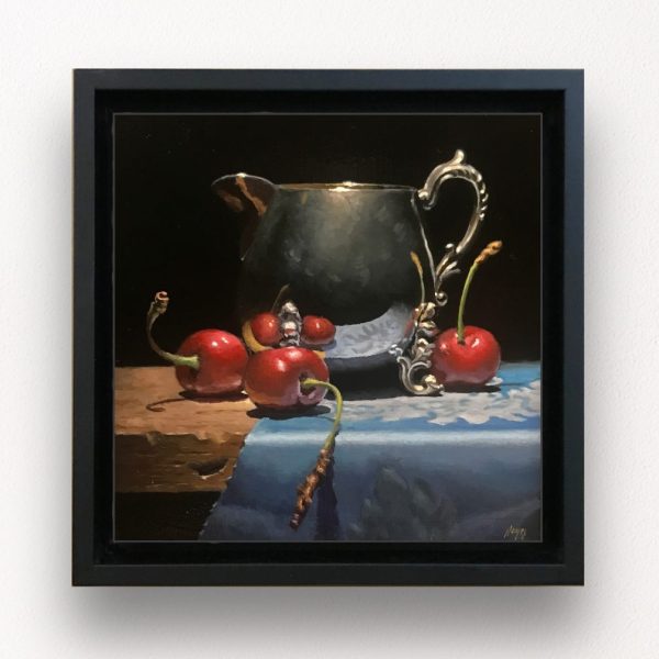 "Cherries and Silver" Framed Print On Canvas