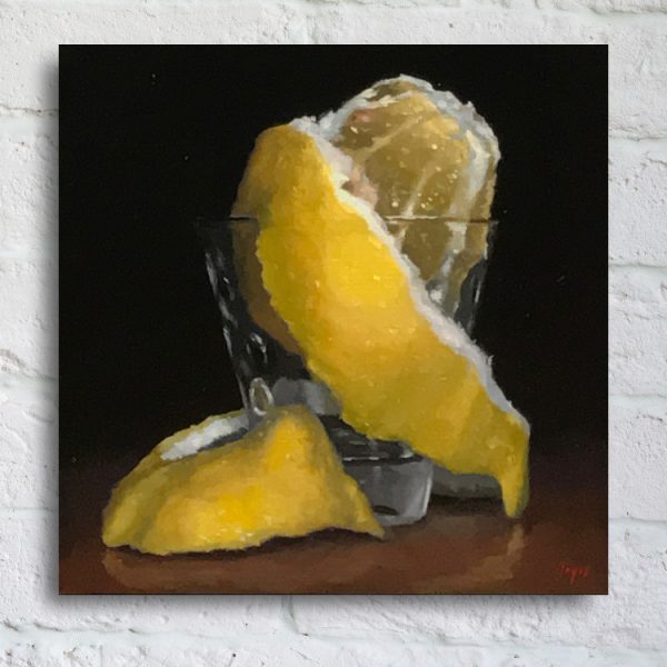 "Peeled Lemon in Shotglass" Print On Canvas