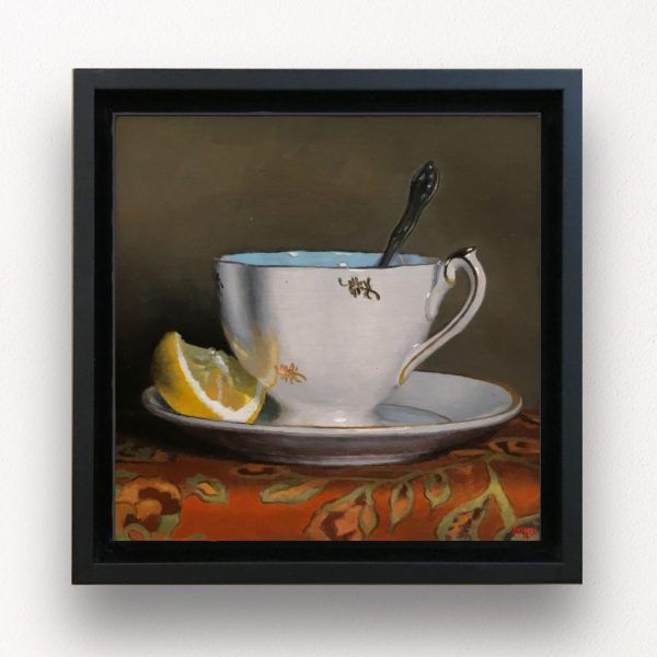 "Teacup and Lemon Slice" Framed Print On Canvas
