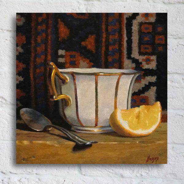 "Teacup with Oriental Rug XV" Print On Canvas