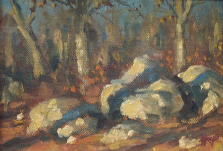 "Sunset Study with Rocks"
Oil on canvas, 6x8 inches /  15x20 cm, 2006