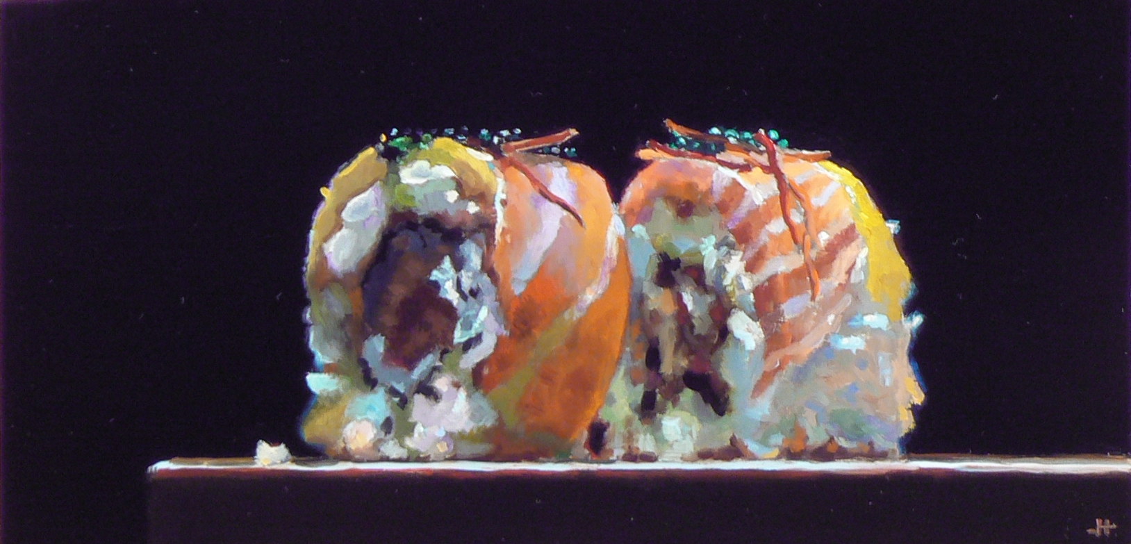 "Sushi Twins"Oil on panel, 5x10 inches / 12x25 cm (sold)